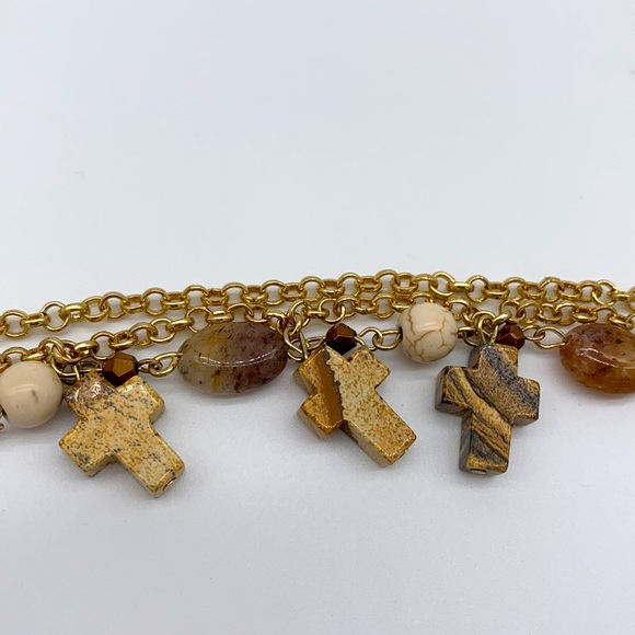 Chain bracelet with polished stones and crosses - Picture 3 of 3
